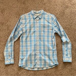 Men's Light Blue Plaid Casual Button-Down Shirt